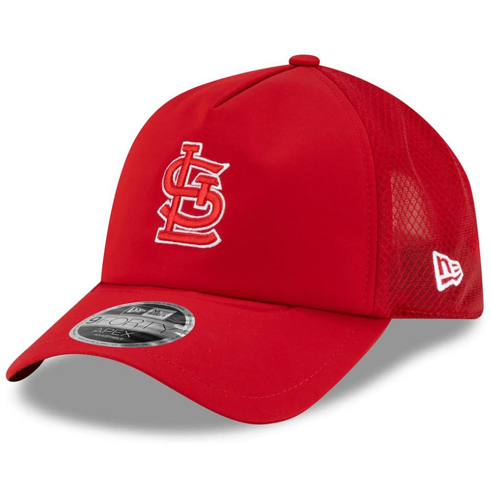 St. Louis Cardinals 2026 Batting Practice Apex 9FORTY Adjustable Trucker Hat Red