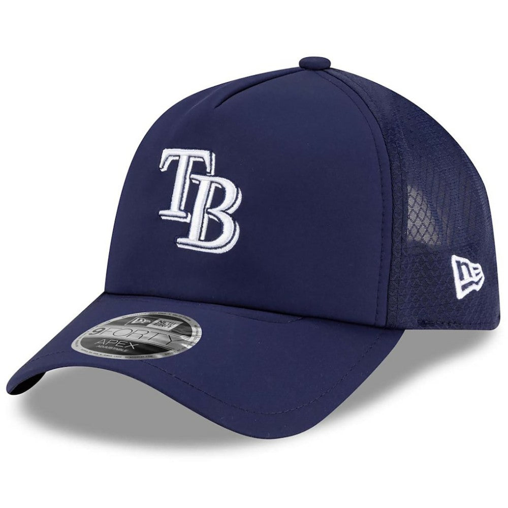 Tampa Bay Rays 2026 Batting Practice Apex 9FORTY Adjustable Trucker Hat Navy