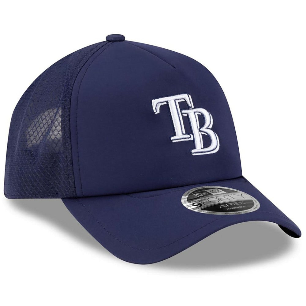 Tampa Bay Rays 2026 Batting Practice Apex 9FORTY Adjustable Trucker Hat Navy