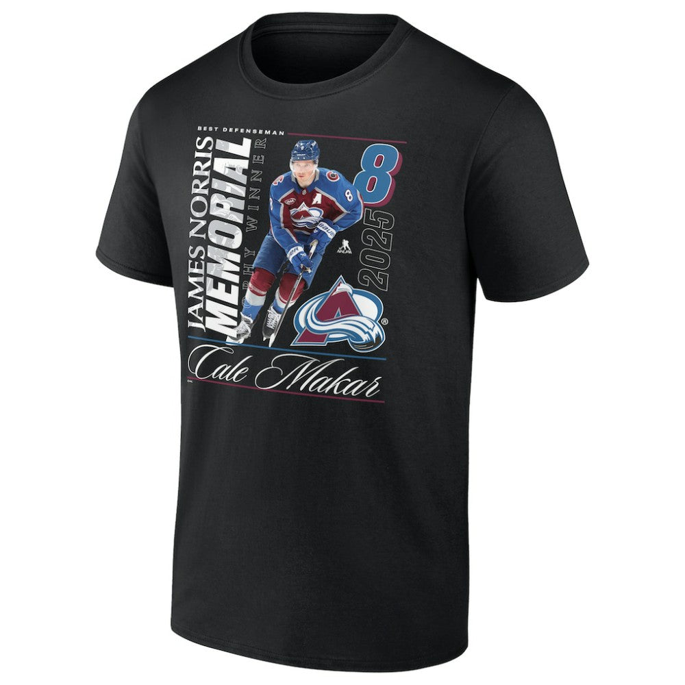 Cale Makar Colorado Avalanche 2025 Norris Trophy Winner T-Shirt - Black T-shirts