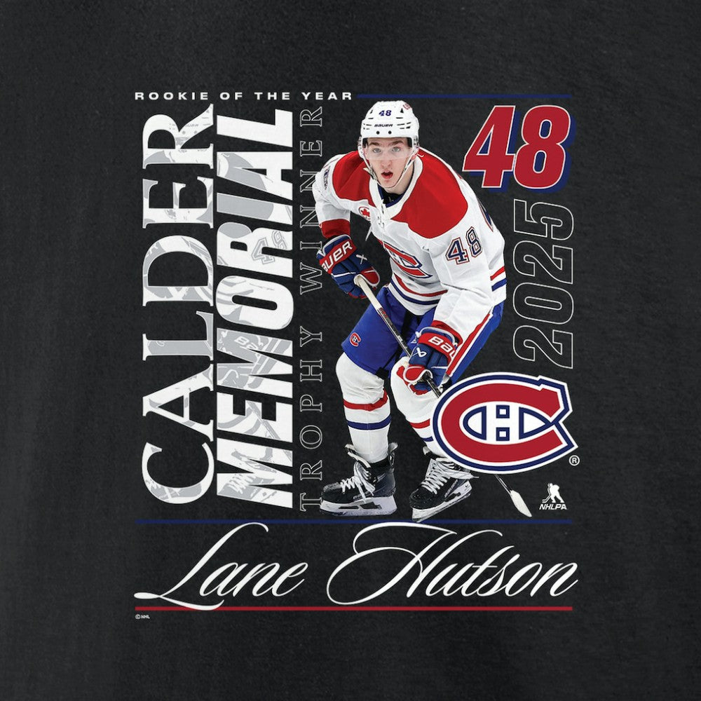 Lane Hutson Montreal Canadiens 2025 Calder Memorial Trophy Winner T-Shirt - Black T-shirts