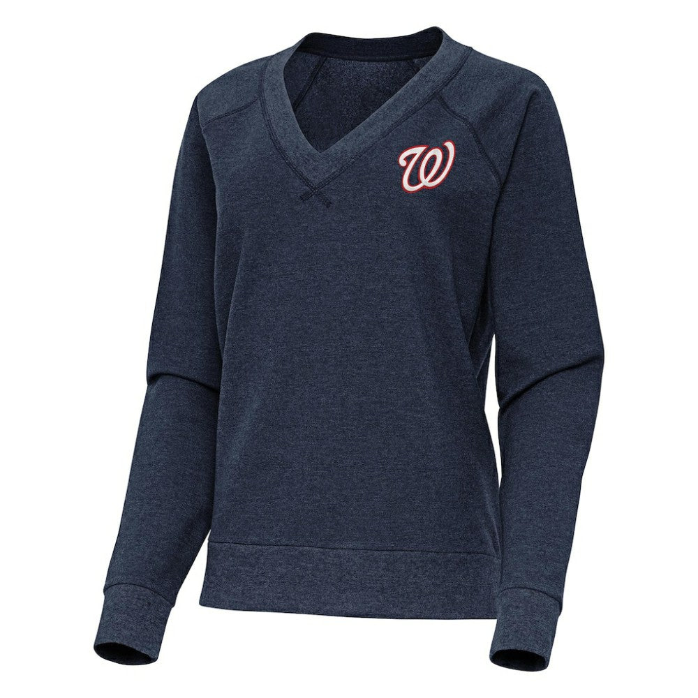 Washington Nationals Antigua Women's Varsity Tri-Blend V-Neck Long Sleeve T-Shirt Heather Navy