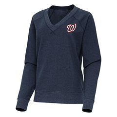 Washington Nationals Antigua Women's Varsity Tri-Blend V-Neck Long Sleeve T-Shirt Heather Navy
