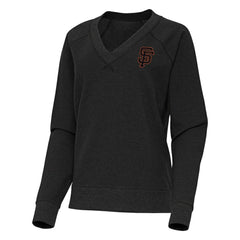 San Francisco Giants Antigua Women's Varsity Tri-Blend V-Neck Long Sleeve T-Shirt Heather Black