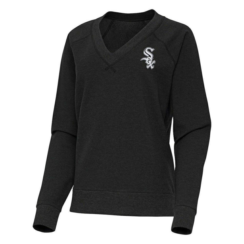 Chicago White Sox Antigua Women's Varsity Tri-Blend V-Neck Long Sleeve T-Shirt Heather Black
