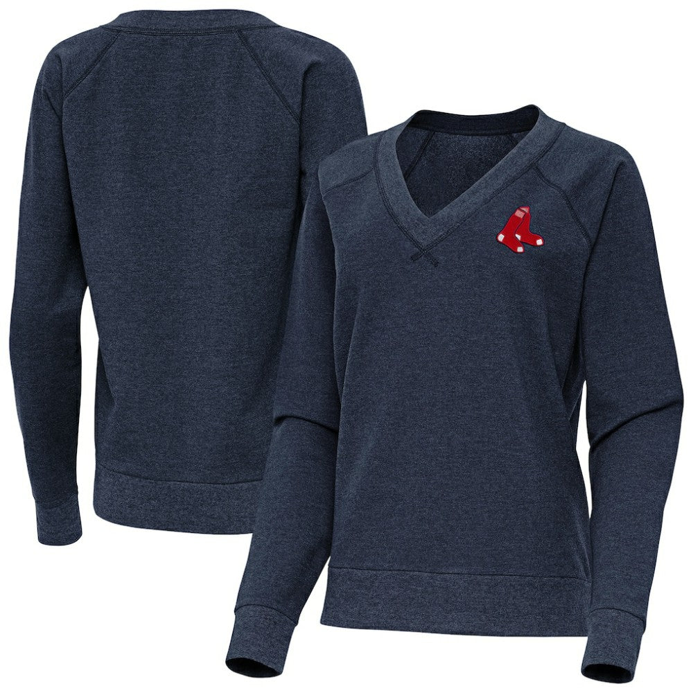 Boston Red Sox Antigua Women's Varsity Tri-Blend V-Neck Long Sleeve T-Shirt Heather Navy
