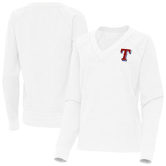 Texas Rangers Antigua Women's Varsity Tri-Blend V-Neck Long Sleeve T-Shirt White
