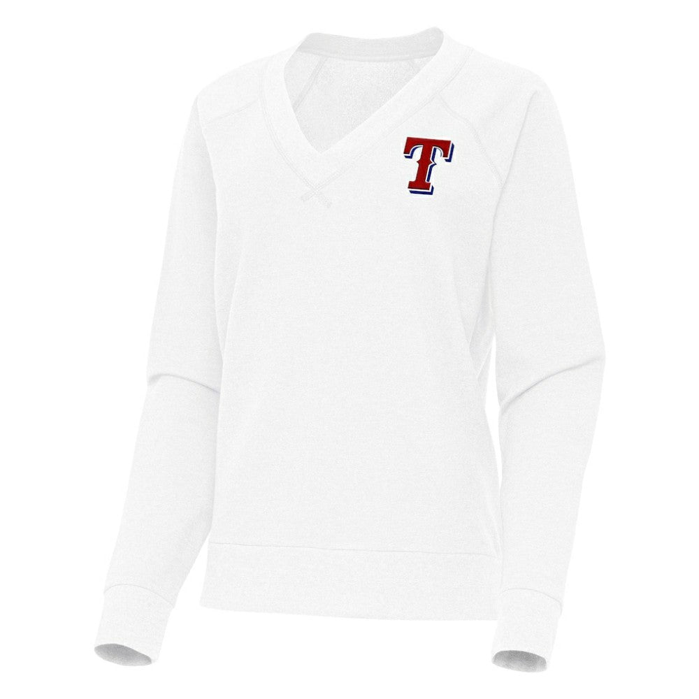 Texas Rangers Antigua Women's Varsity Tri-Blend V-Neck Long Sleeve T-Shirt White