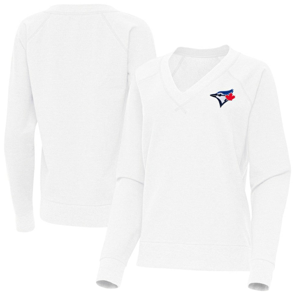 Toronto Blue Jays Antigua Women's Varsity Tri-Blend V-Neck Long Sleeve T-Shirt White