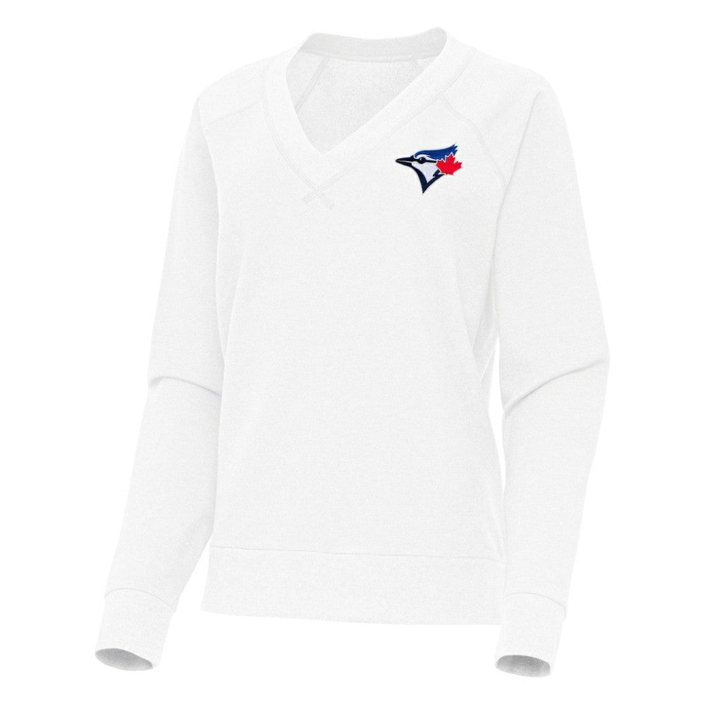 Toronto Blue Jays Antigua Women's Varsity Tri-Blend V-Neck Long Sleeve T-Shirt White