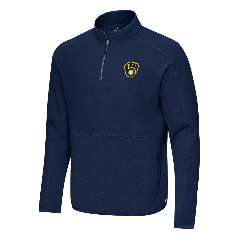 Milwaukee Brewers Antigua Step Up Quarter-Zip Pullover Navy