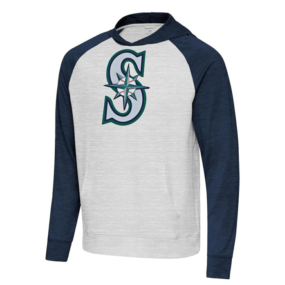 Seattle Mariners Antigua Urgent Pullover Hoodie Heather Navy/Gray