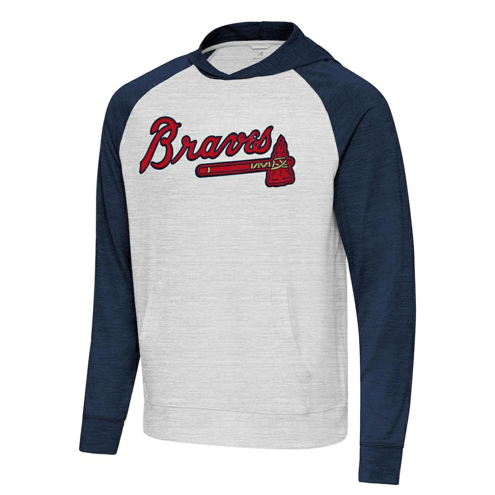 Atlanta Braves Antigua Urgent Pullover Hoodie Heather Navy/Gray