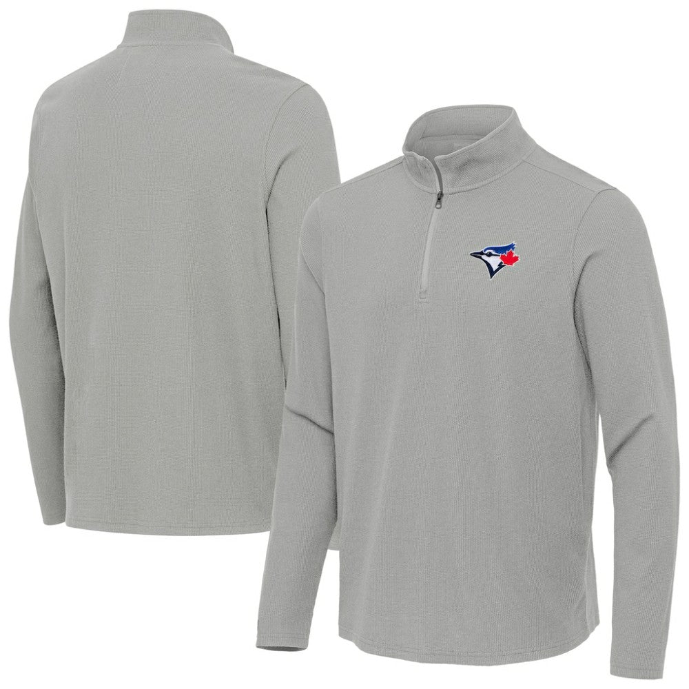 Toronto Blue Jays Antigua Sync Tri-Blend Quarter-Zip Pullover Heather Gray