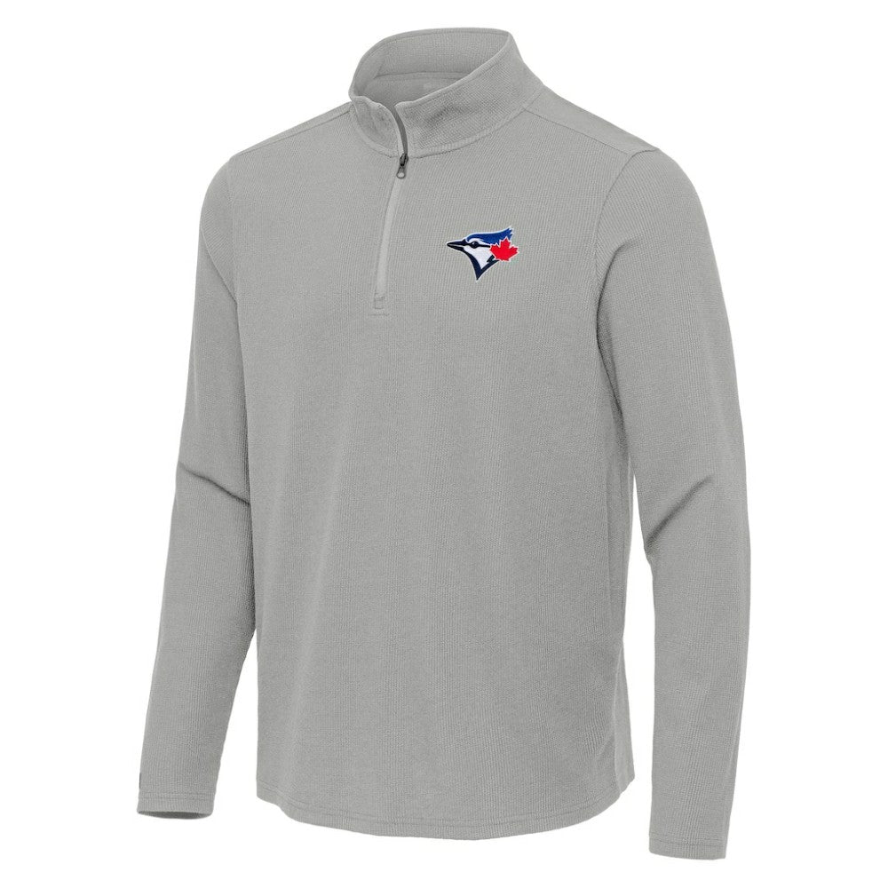 Toronto Blue Jays Antigua Sync Tri-Blend Quarter-Zip Pullover Heather Gray