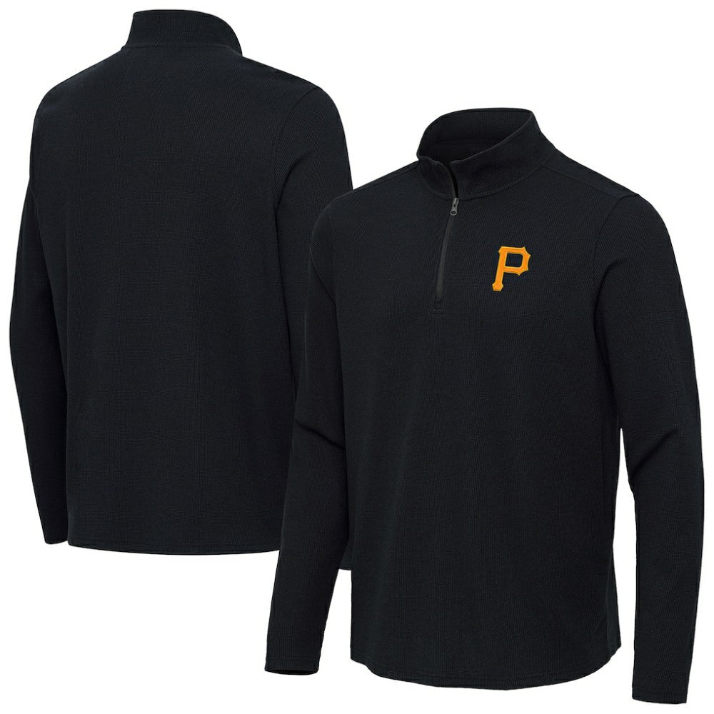 Pittsburgh Pirates Antigua Sync Tri-Blend Quarter-Zip Pullover Heather Black