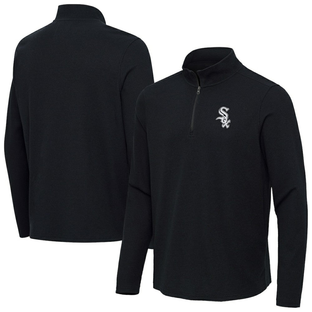 Chicago White Sox Antigua Sync Tri-Blend Quarter-Zip Pullover Heather Black