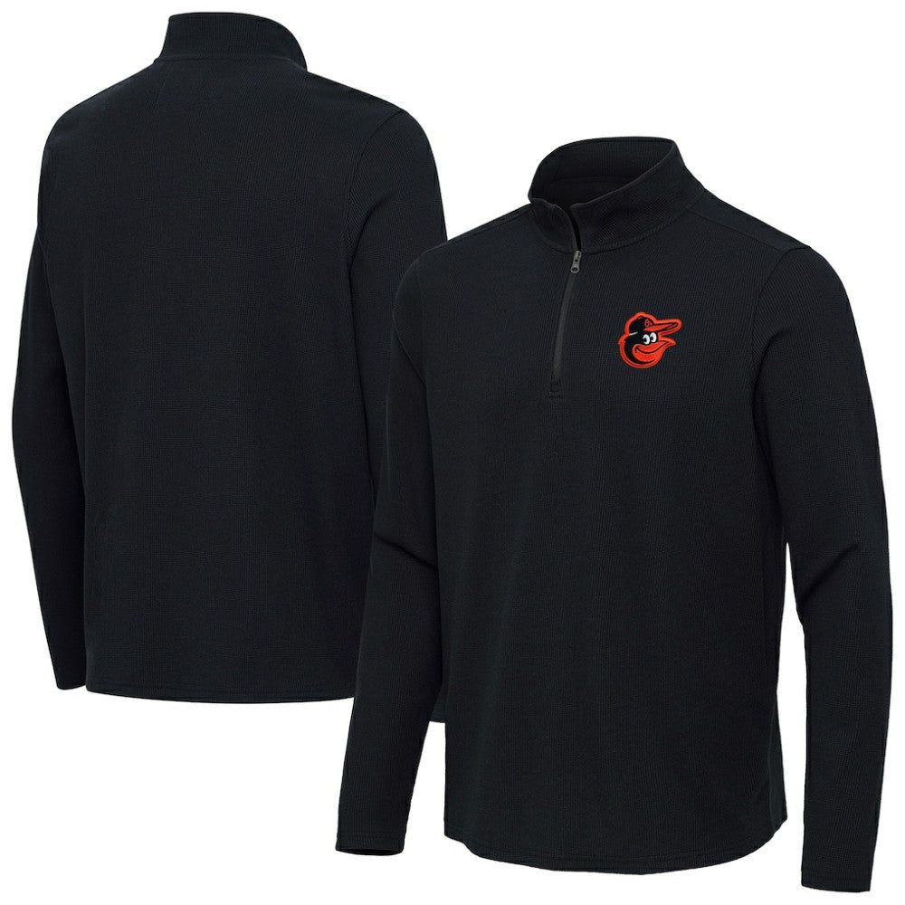 Baltimore Orioles Antigua Sync Tri-Blend Quarter-Zip Pullover Heather Black