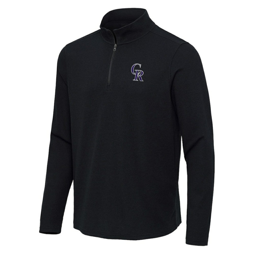 Colorado Rockies Antigua Sync Tri-Blend Quarter-Zip Pullover Heather Black