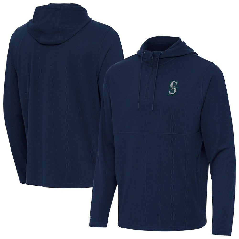 Seattle Mariners Antigua Connected Quarter-Zip Pullover Hoodie Navy