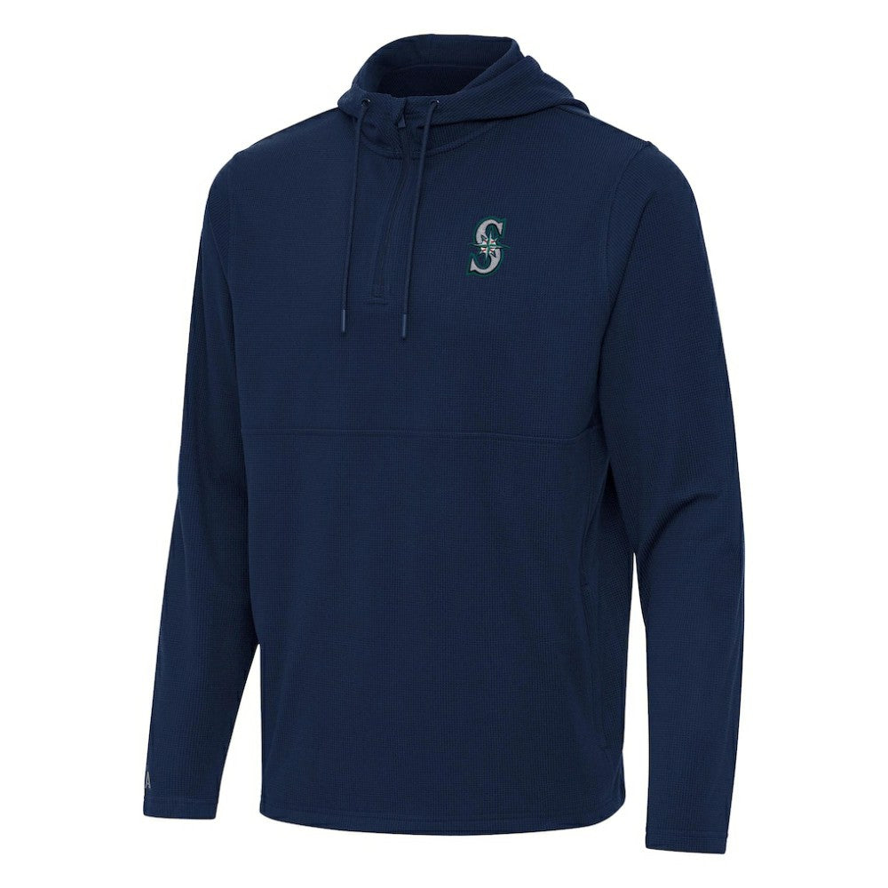 Seattle Mariners Antigua Connected Quarter-Zip Pullover Hoodie Navy