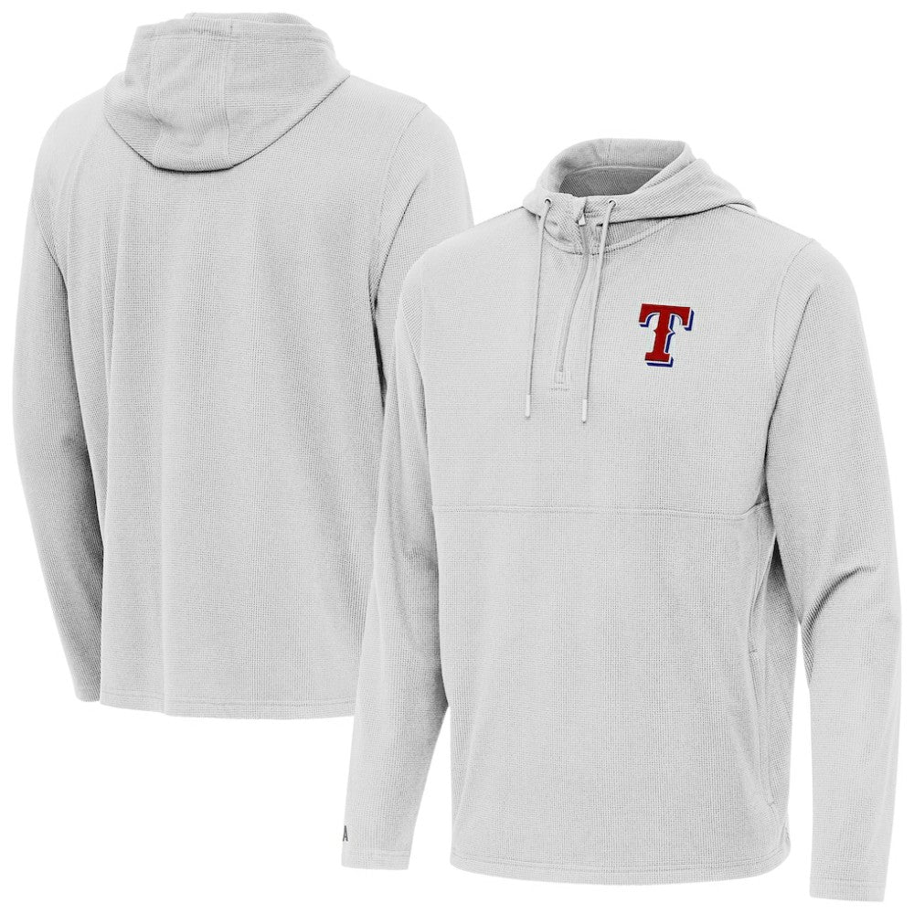 Texas Rangers Antigua Connected Quarter-Zip Pullover Hoodie Gray