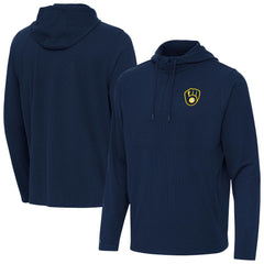 Milwaukee Brewers Antigua Connected Quarter-Zip Pullover Hoodie Navy