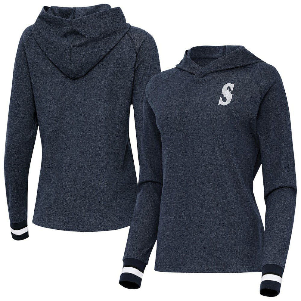 Seattle Mariners Antigua Women's Trek Pullover Hoodie Heather Navy