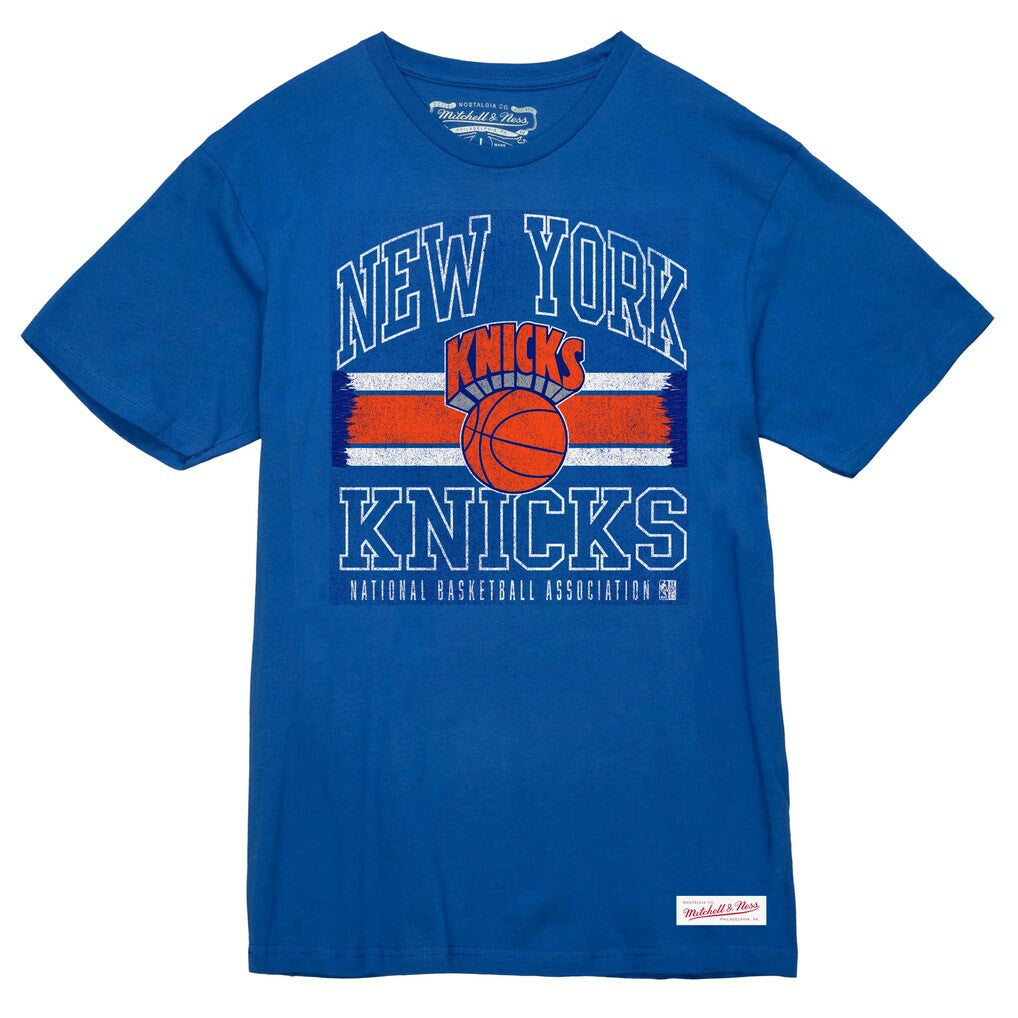 New York Knicks Striped Logo Lockup Premium T-Shirt - Royal online