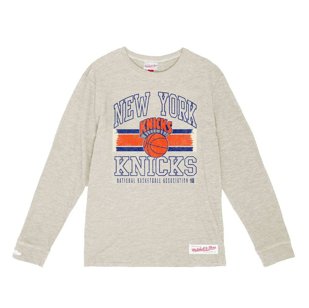 New York Knicks Striped Logo Lockup Premium T-Shirt - Cream outlet