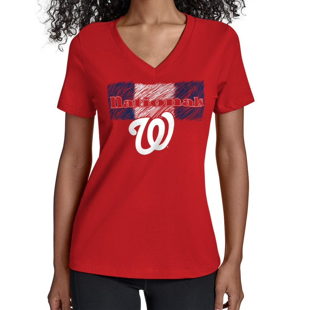 Washington Nationals Starter Women's Team Color Shading V-Neck T-Shirt Red