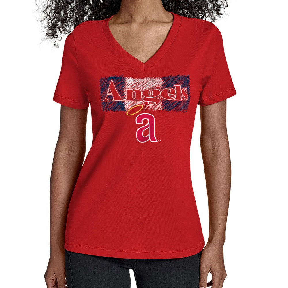 Los Angeles Angels Starter Women's Team Color Shading V-Neck T-Shirt Red