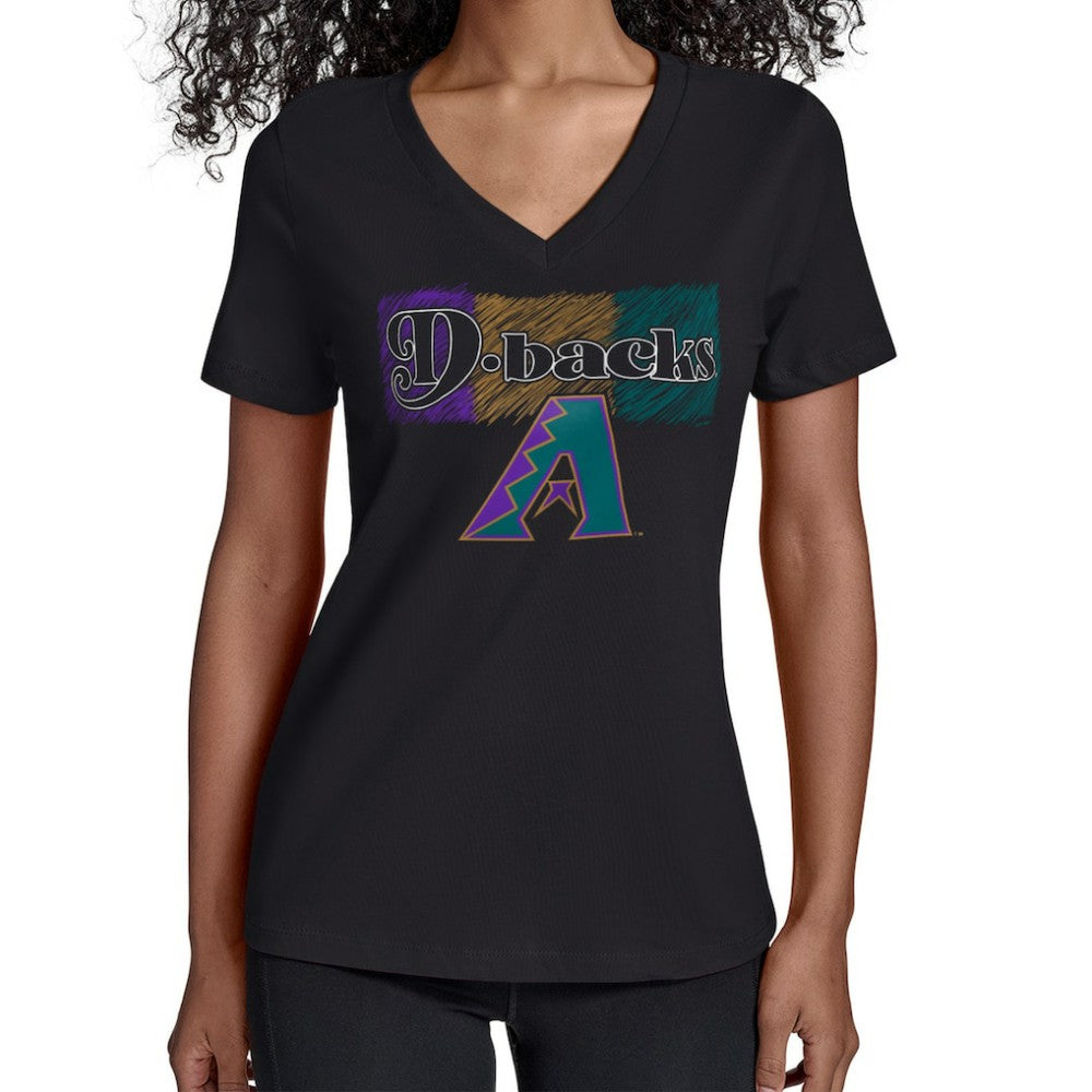 Arizona Diamondbacks Starter Women's Team Color Shading V-Neck T-Shirt Black