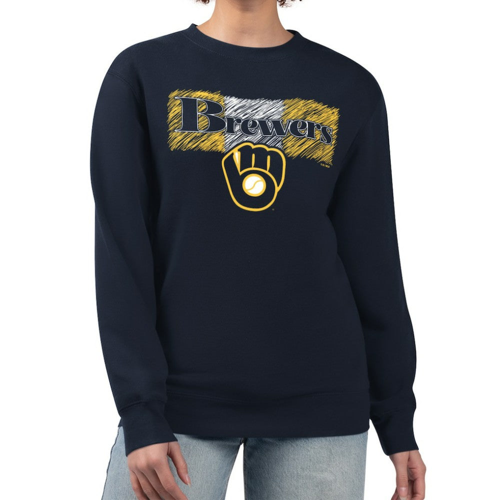 Milwaukee Brewers Starter Women's Team Color Shading Fleece Pullover Sweatshirt Navy