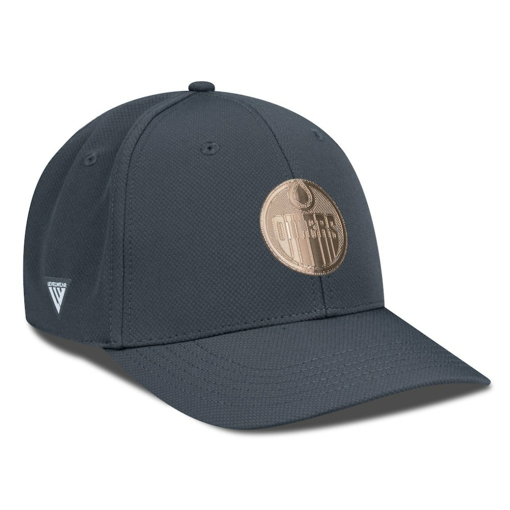 Edmonton Oilers Levelwear Rise Copper Insignia Flex Hat - Charcoal Hats