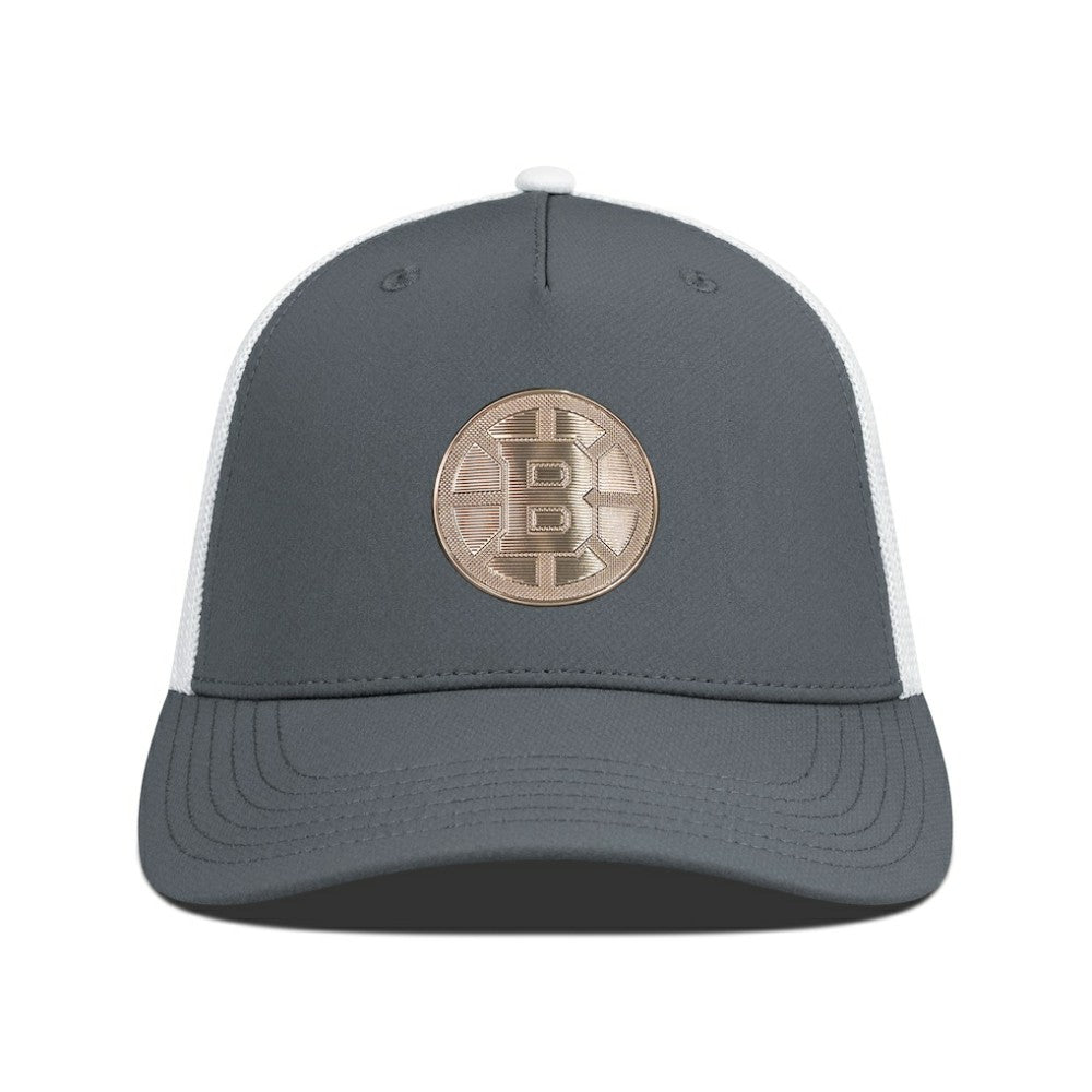 Boston Bruins Levelwear Signal Copper Insignia Trucker Adjustable Hat - Charcoal/White Hats