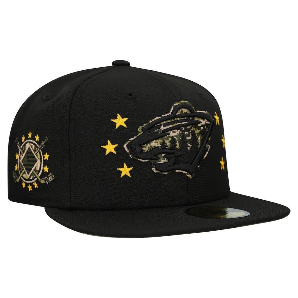 Minnesota Wild New Era Military Appreciation Digital Camo Stars 59FIFTY Fitted Hat - Black Hats