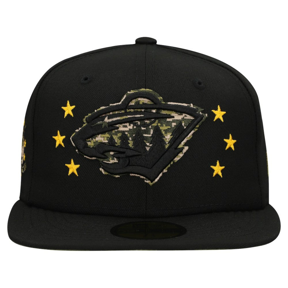 Minnesota Wild New Era Military Appreciation Digital Camo Stars 59FIFTY Fitted Hat - Black Hats