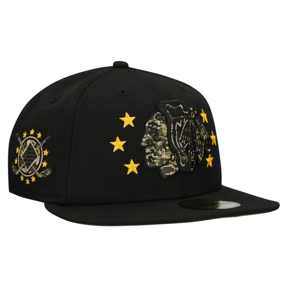 Chicago Blackhawks New Era Military Appreciation Digital Camo Stars 59FIFTY Fitted Hat - Black Hats