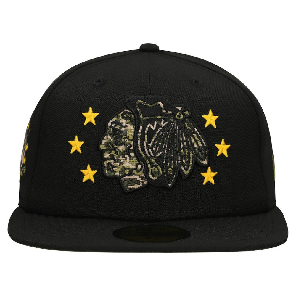Chicago Blackhawks New Era Military Appreciation Digital Camo Stars 59FIFTY Fitted Hat - Black Hats