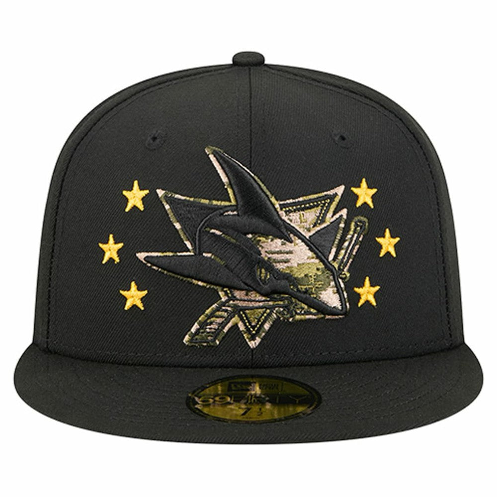 San Jose Sharks New Era Military Appreciation Digital Camo Stars 59FIFTY Fitted Hat - Black Hats