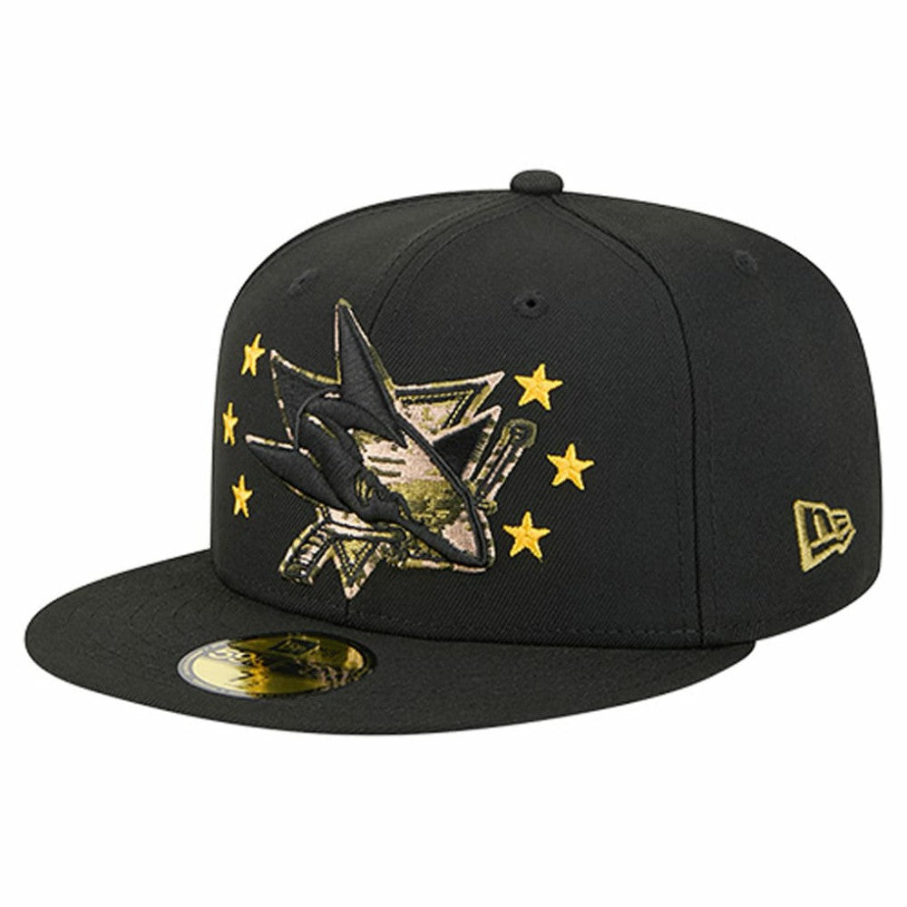 San Jose Sharks New Era Military Appreciation Digital Camo Stars 59FIFTY Fitted Hat - Black Hats