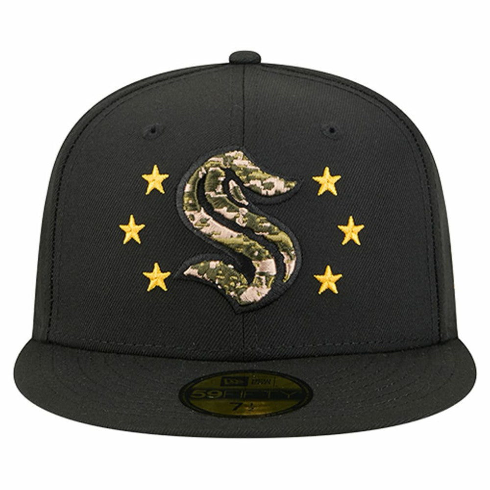 Seattle Kraken New Era Military Appreciation Digital Camo Stars 59FIFTY Fitted Hat - Black Hats