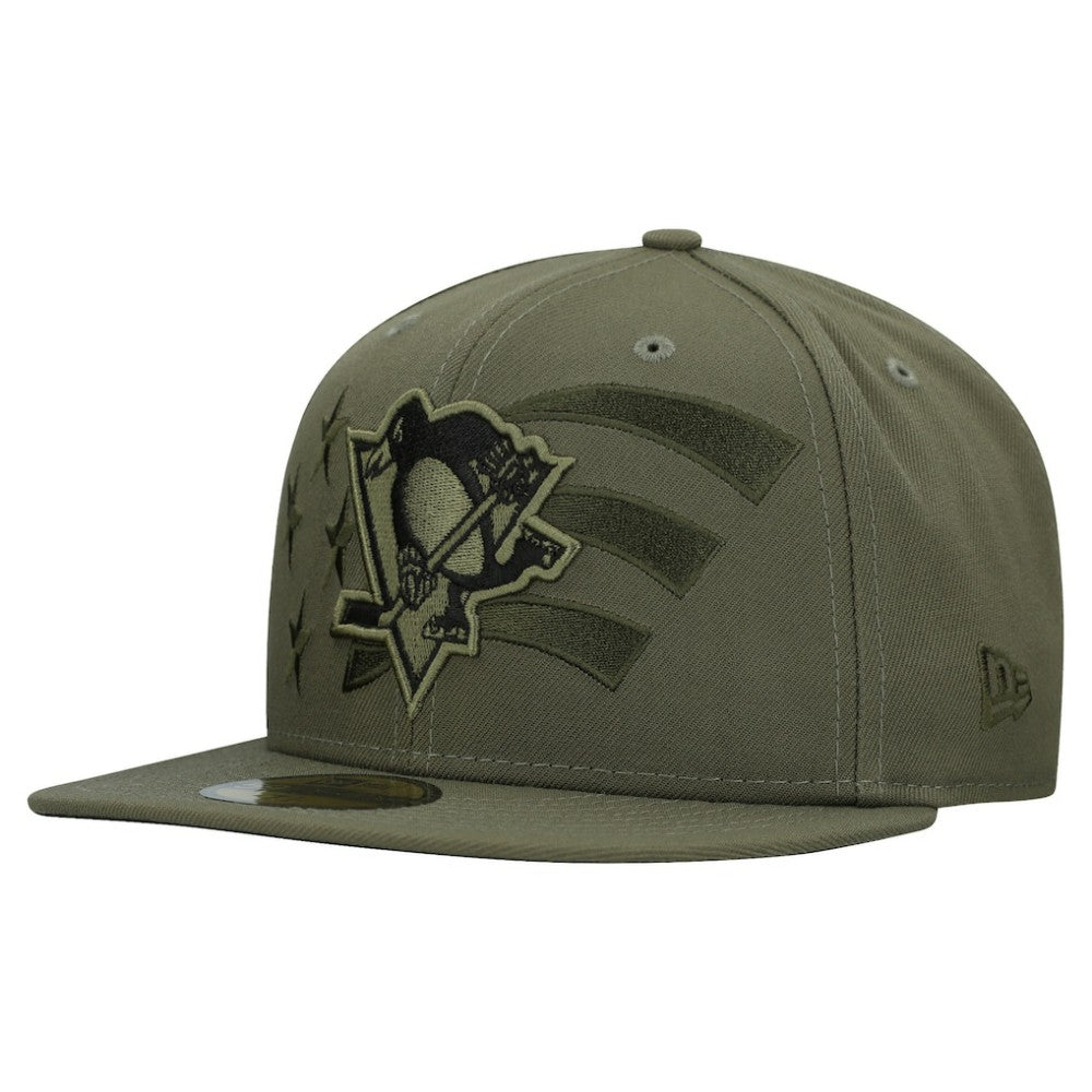 Pittsburgh Penguins New Era Military Appreciation Flag 59FIFTY Fitted Hat - Olive Hats