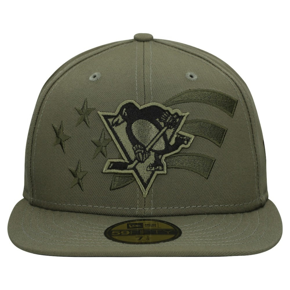 Pittsburgh Penguins New Era Military Appreciation Flag 59FIFTY Fitted Hat - Olive Hats