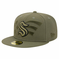 Seattle Kraken New Era Military Appreciation Flag 59FIFTY Fitted Hat - Olive Hats