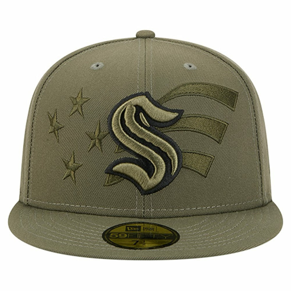 Seattle Kraken New Era Military Appreciation Flag 59FIFTY Fitted Hat - Olive Hats