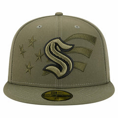 Seattle Kraken New Era Military Appreciation Flag 59FIFTY Fitted Hat - Olive Hats