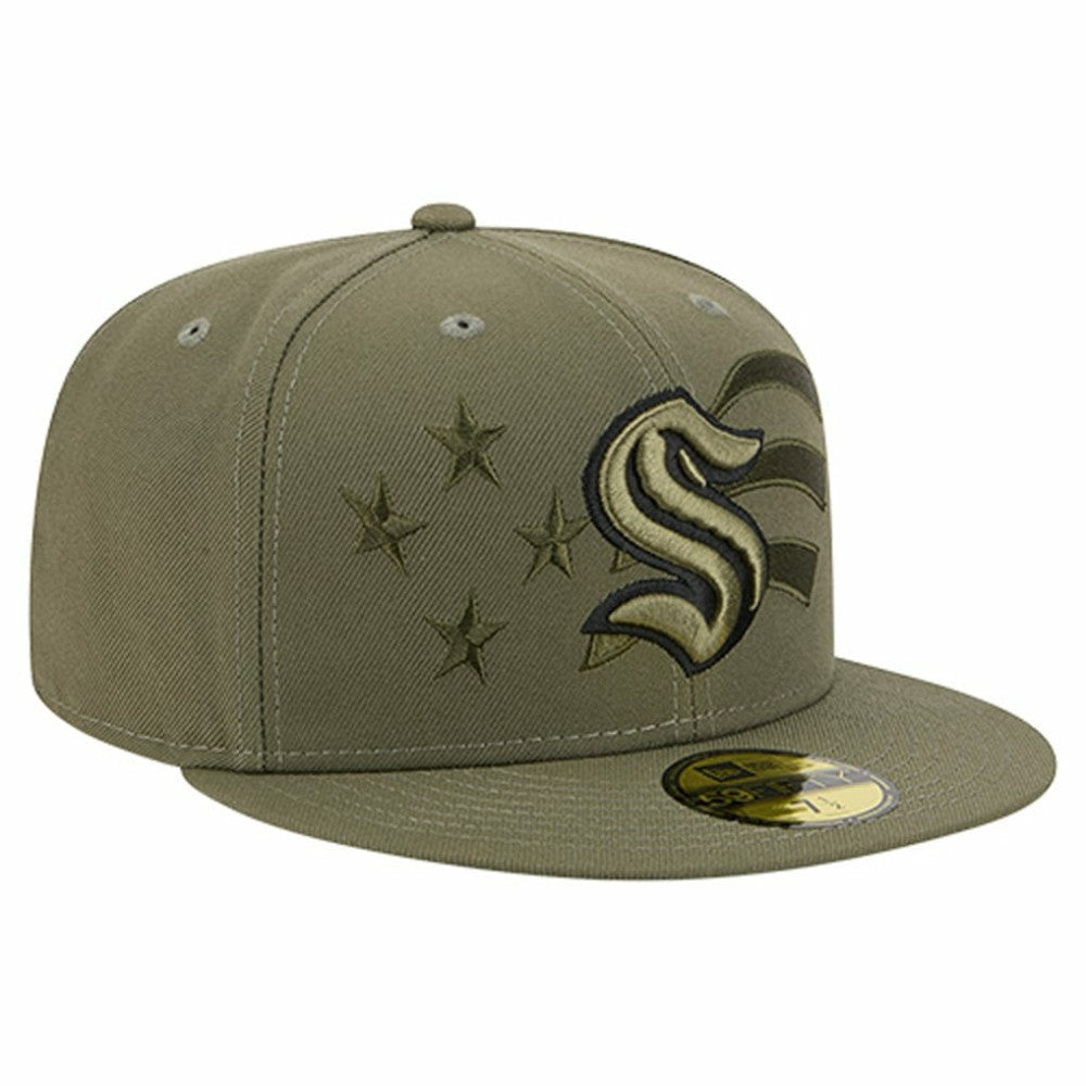Seattle Kraken New Era Military Appreciation Flag 59FIFTY Fitted Hat - Olive Hats