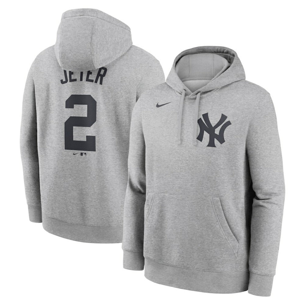Derek Jeter New York Yankees Player Name & Number Club Fleece Pullover Hoodie Heather Gray